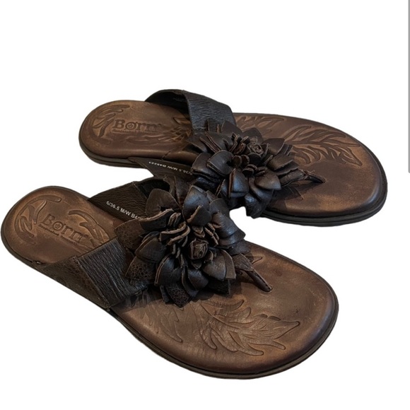 Born Astrid Brown 3-D Flower Leather Flip Flop Thong Vintage? SlipOn Sandals 6.5 - Picture 4 of 13